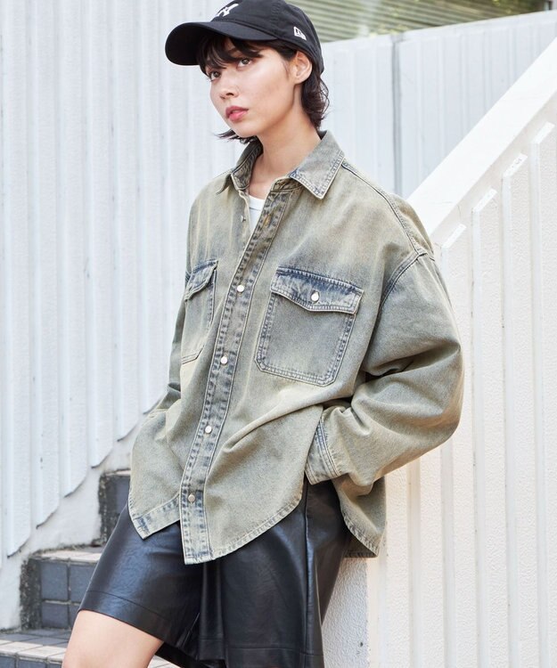 WEGO 【ユニセックス着用ITEM】 デニムBIGシャツ（LS） デニム淡加工色