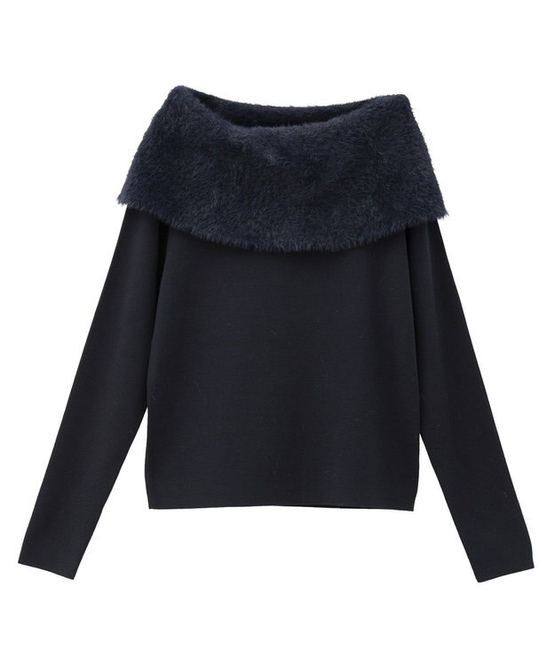 YECCA VECCA ファーMIXオフショルニット Navy