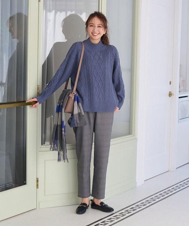 ANY 【6色展開】ソフトアクリルハイネックケーブルニット ブルー