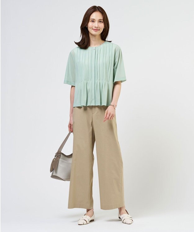 J.PRESS LADIES S 【人気素材】セルロースリネンストレッチ セミワイド パンツ ベージュ系
