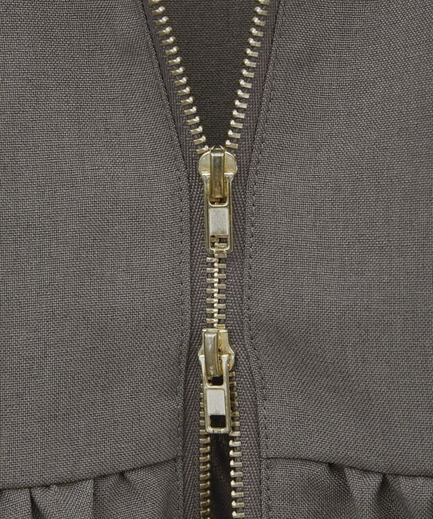 Green Parks 麻調ペプラムｚｉｐベスト Brown