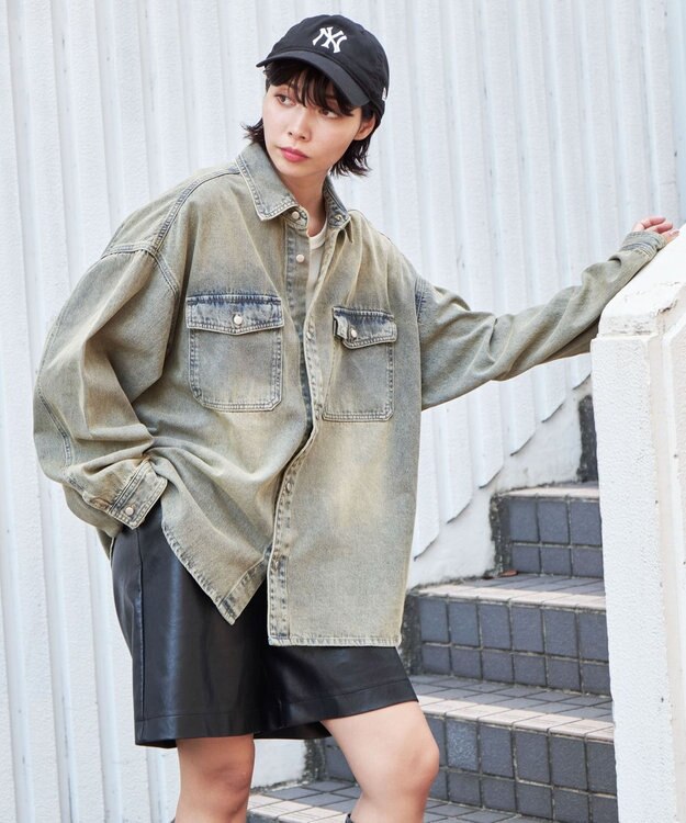 WEGO 【ユニセックス着用ITEM】 デニムBIGシャツ（LS） デニム淡加工色