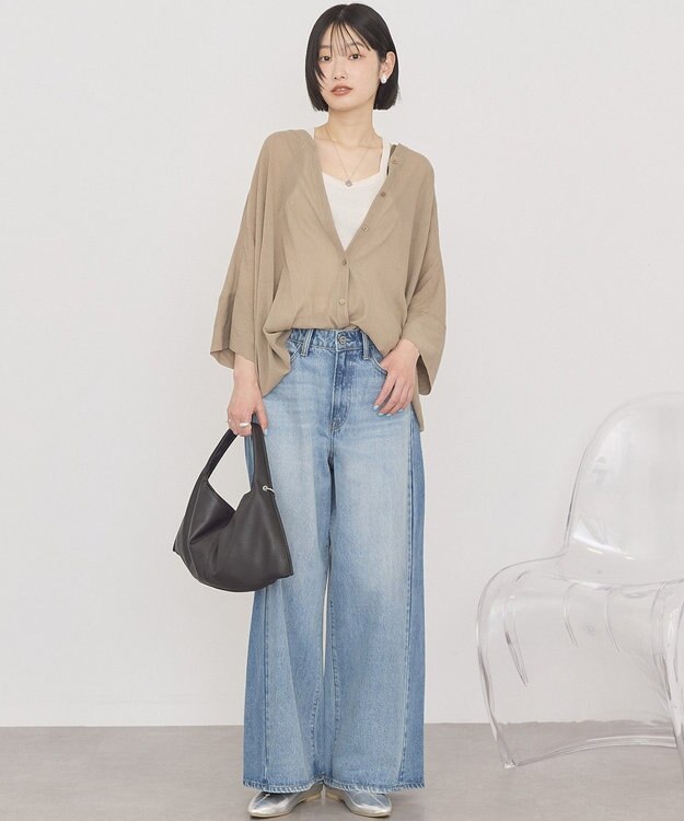 AMERICAN HOLIC Vネックポンチョシャツ Gray Beige