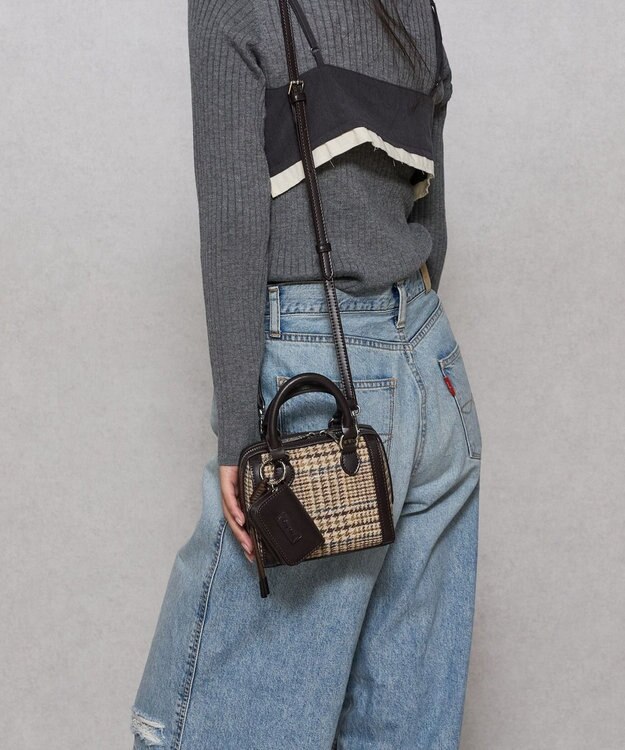 style code 【Ungrid/アングリッド】ケースチャーム付　チェックコンビ ミニボストンバッグ BRN/CHC98