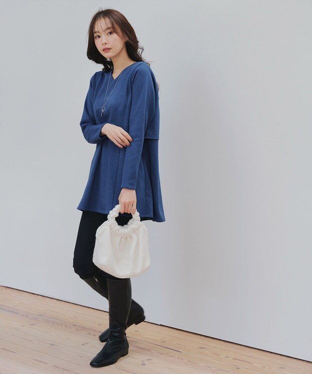 Tiaclasse L 【洗える】バックフレア裏毛チュニック ブルー