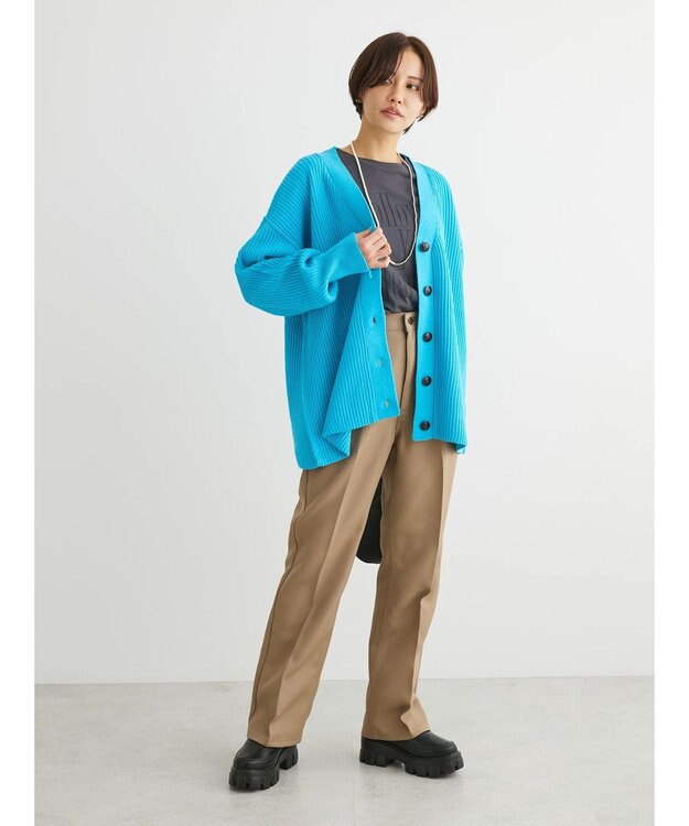 Green Parks 洗える　Ｖネックニットカーディガン Blue