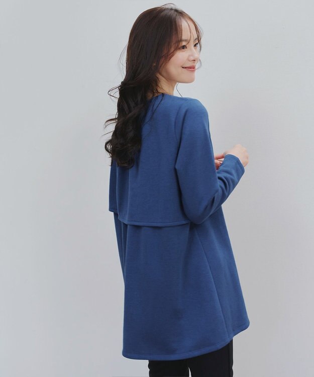 Tiaclasse L 【洗える】バックフレア裏毛チュニック ブルー
