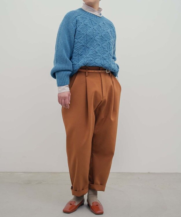 muuc 〈上質なシェットランドウール＆カシミヤ〉〈5種類の模様編み〉パッチワーク柄ケーブル模様編みセーター ブルー