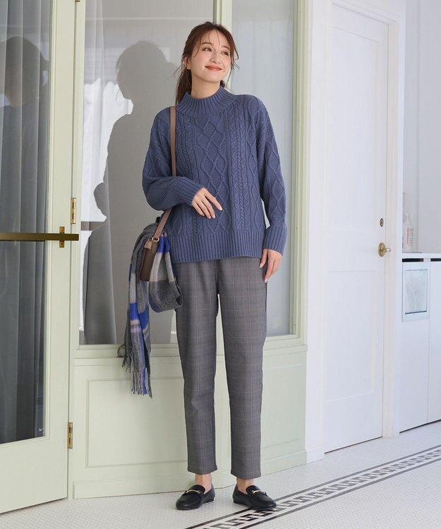 ANY 【6色展開】ソフトアクリルハイネックケーブルニット ブルー