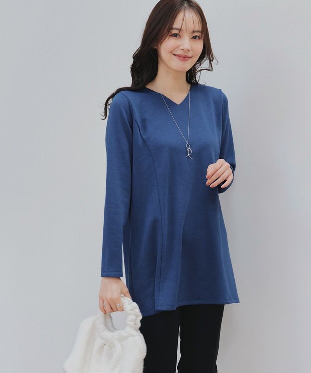 Tiaclasse L 【洗える】バックフレア裏毛チュニック ブルー