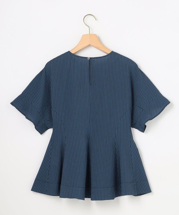 組曲 【先行予約】サッカーギンガムチェック ペプラムブラウス ブルー系3