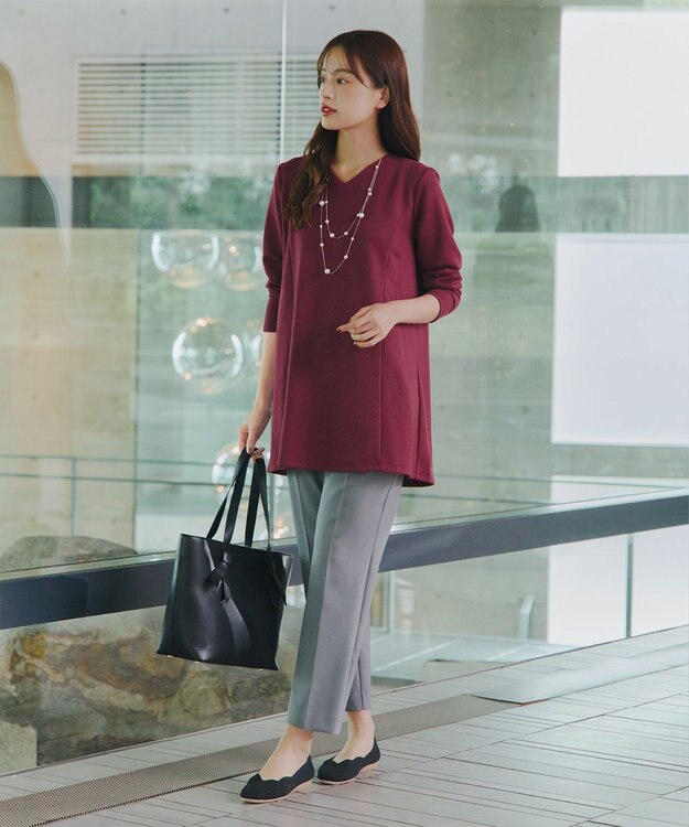 Tiaclasse L 【洗える】バックフレア裏毛チュニック ボルドー