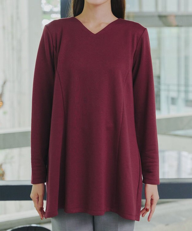 Tiaclasse L 【洗える】バックフレア裏毛チュニック ボルドー