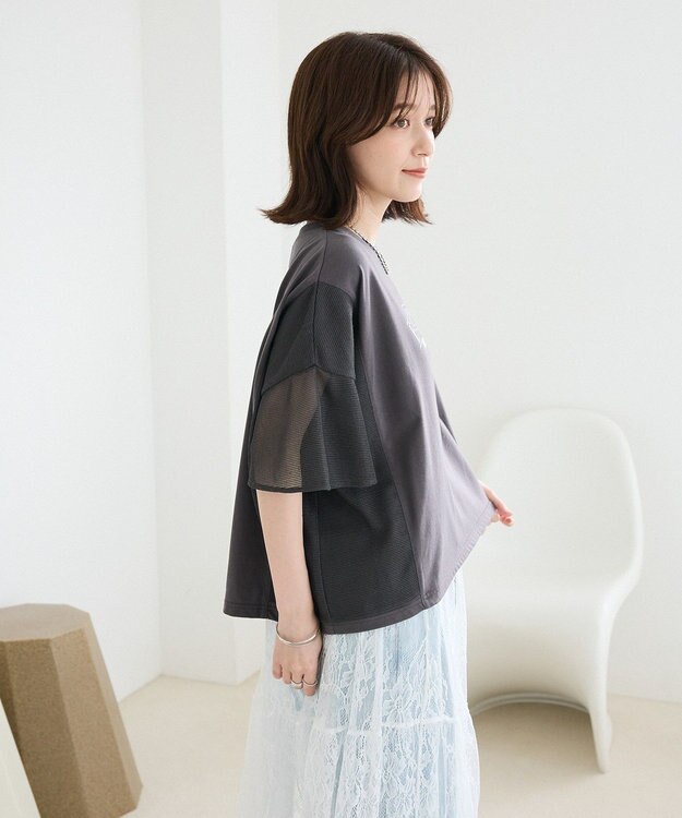 Green Parks 袖メッシュドッキングロゴプルオーバー Charcoal Gray