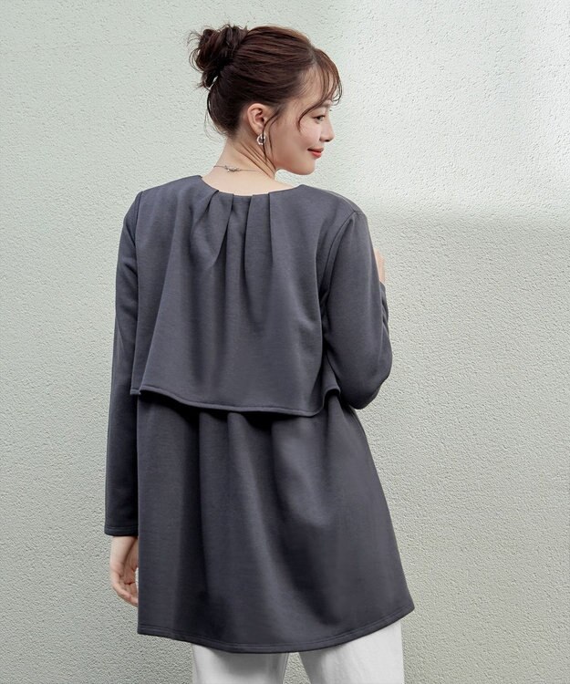 Tiaclasse L 【洗える】バックフレア裏毛チュニック チャコールグレー