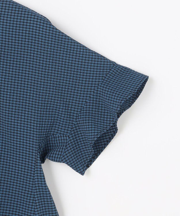組曲 【先行予約】サッカーギンガムチェック ペプラムブラウス ブルー系3