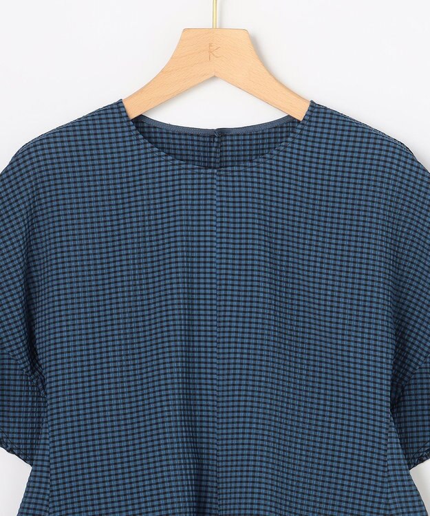 組曲 【先行予約】サッカーギンガムチェック ペプラムブラウス ブルー系3