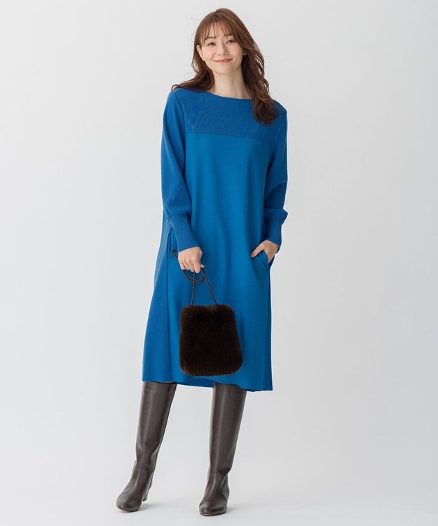 自由区 ウールニットコンビジャージー ワンピース ブルー系