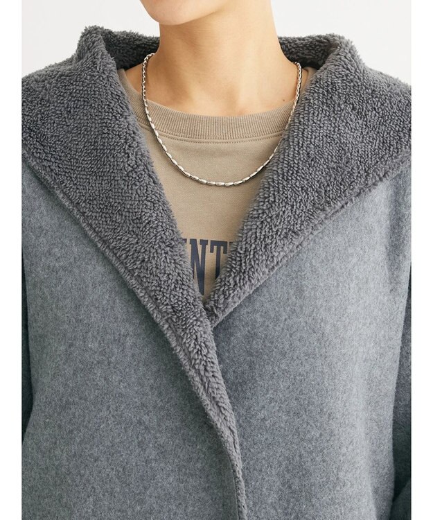 Green Parks フード付き裏ボアロングコーディガン Gray Mixture