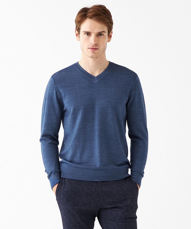 JOSEPH ABBOUD ビンテージガーメントダイ　Vネックニット ブルー系