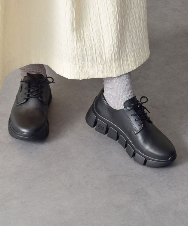 INTER-CHAUSSURES 【BUSSOLA】晴雨兼用厚底ダービーシューズ ブラック