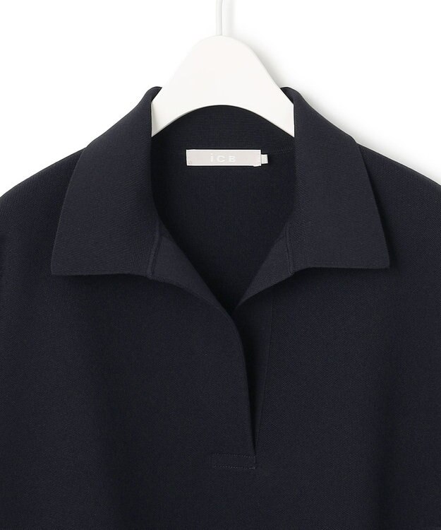 ICB L 【洗える】 シンセティックダブルフェイス スキッパーニットプルオーバー ネイビー系