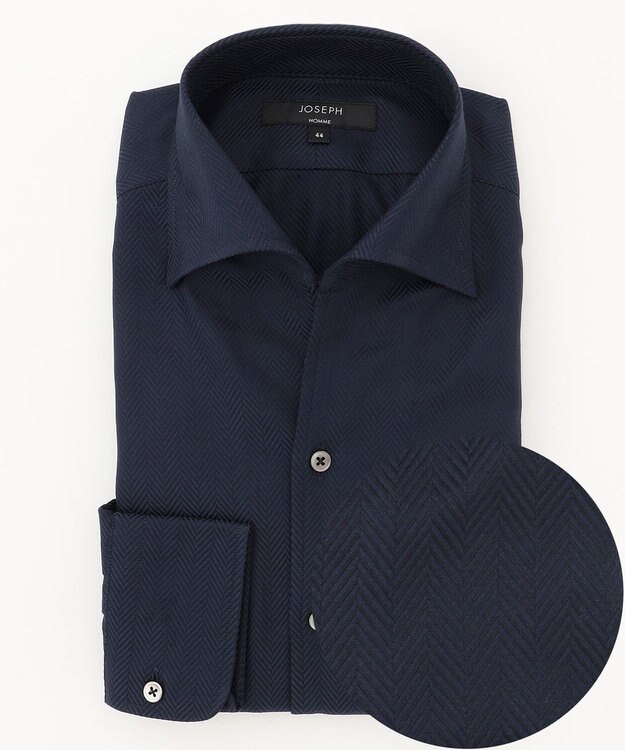 JOSEPH HOMME 【洗える】ツイルへリンボンクレイジー　ドレスシャツ ネイビー系