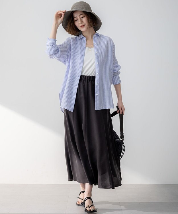 23区 【接触冷感/洗える】フィブリルツイル ギャザー スカート ダークブラウン系