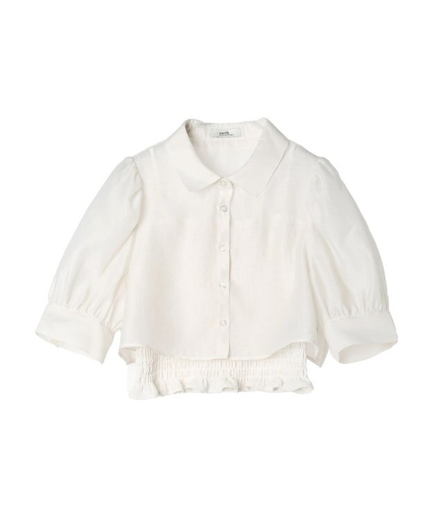 earth music&ecology ＳＥＴ２点シアークロップドシャツ×シャーリングタンク Ivory