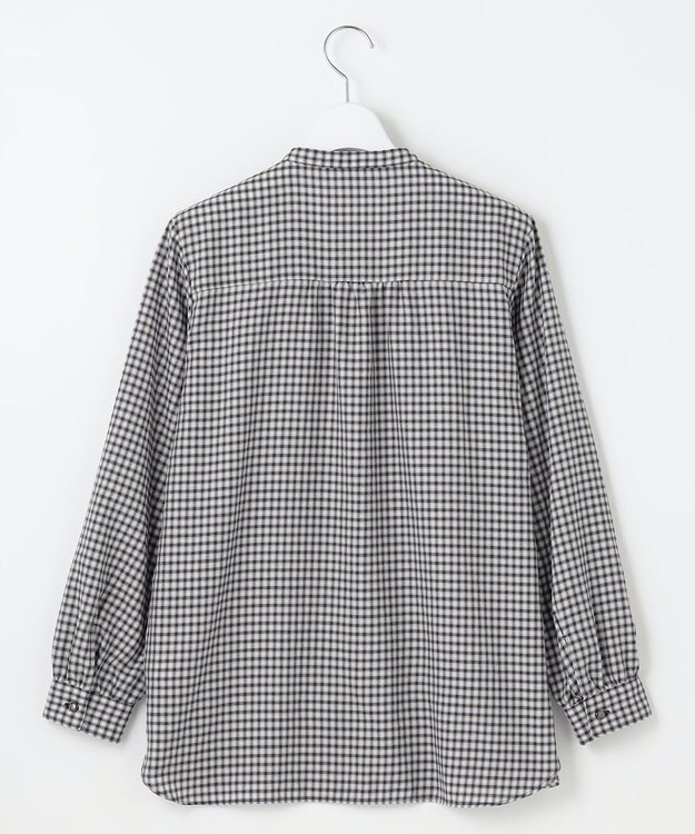 J.PRESS LADIES L 【洗える】ポリエステルヴィスコースブロックチェック バンドカラー ブラウス チャコール×ピンク系