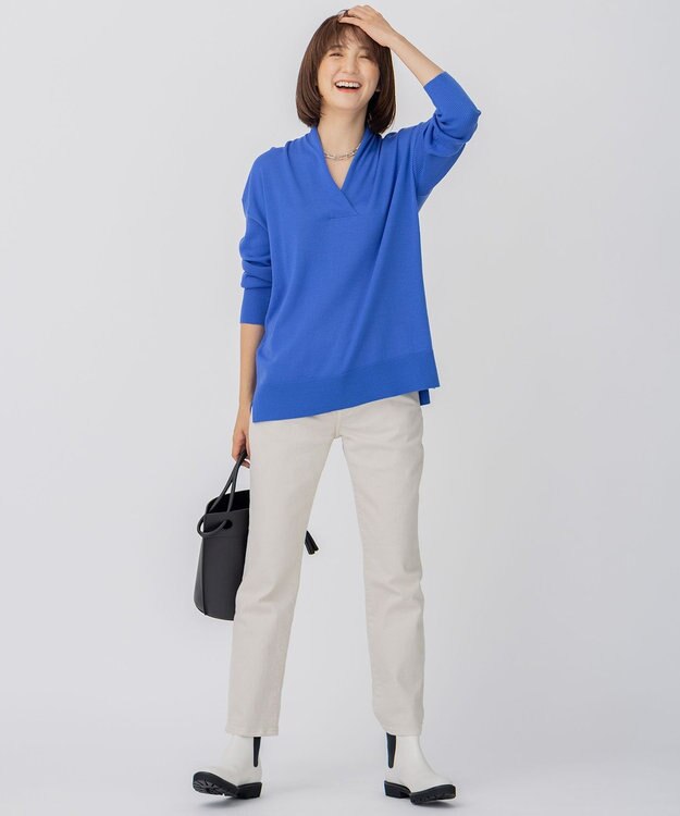 23区 S 【10色展開】ウーステッドウール 重ね襟Vネック ニット [WEB限定]ブルー系