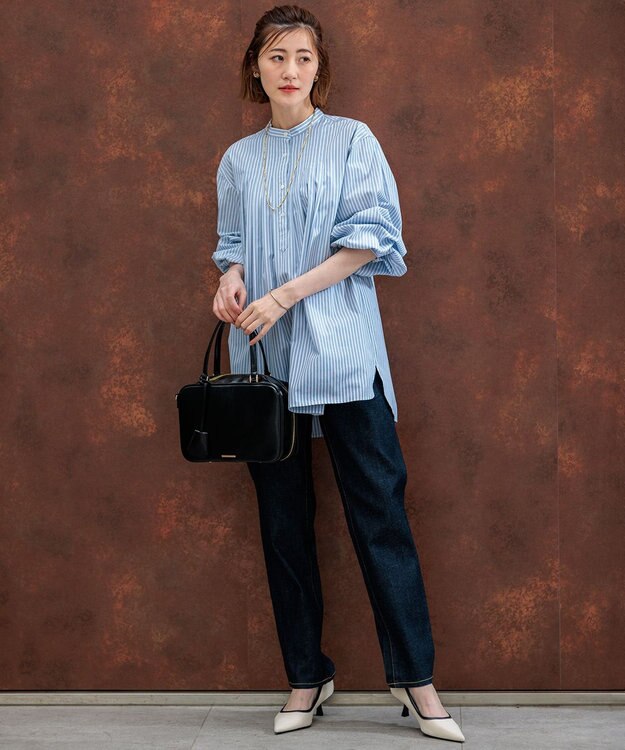 23区 S 【洗える】CANCLINI ボリュームデザイン ブラウス ブルーストライプ