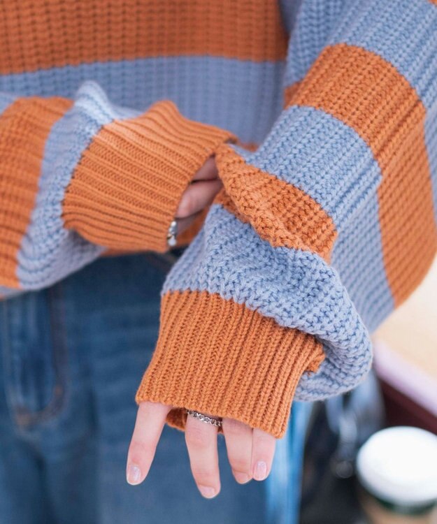 WEGO ハーフジップショートニットプルオーバー 柄1