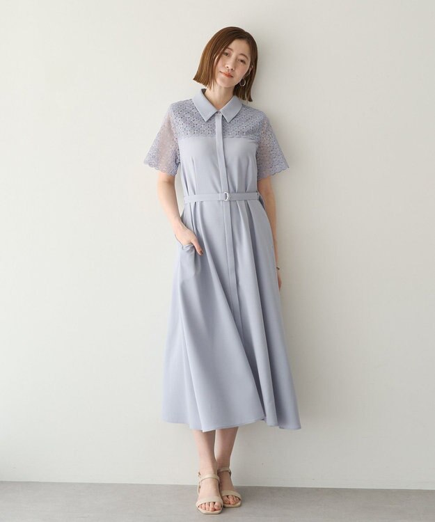 YECCA VECCA レース切替ワンピース Gray Beige