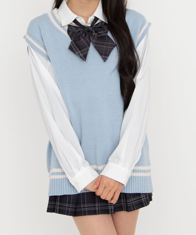 WEGO 【SCHOOLITEM】ラインスクールニットベスト サックス