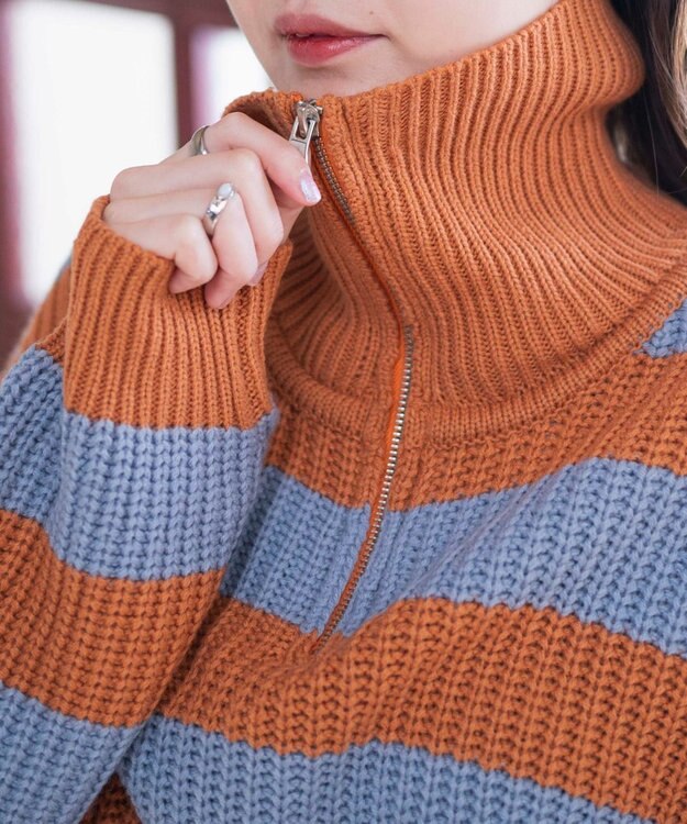 WEGO ハーフジップショートニットプルオーバー 柄1