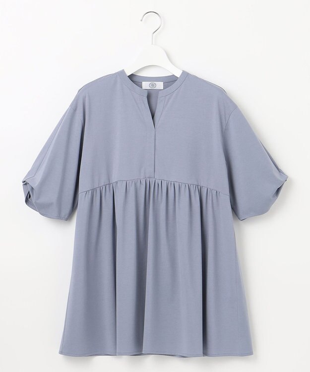 J.PRESS LADIES 【洗える】プレーティング キーネック カットソー サックスブルー系