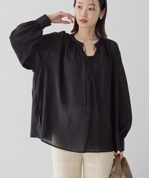 AMERICAN HOLIC スキッパーギャザーブラウス Black