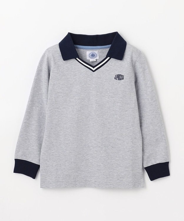 J.PRESS KIDS 【110-130cm】40/2天竺襟付き Vネック ポロシャツ ライトグレー系