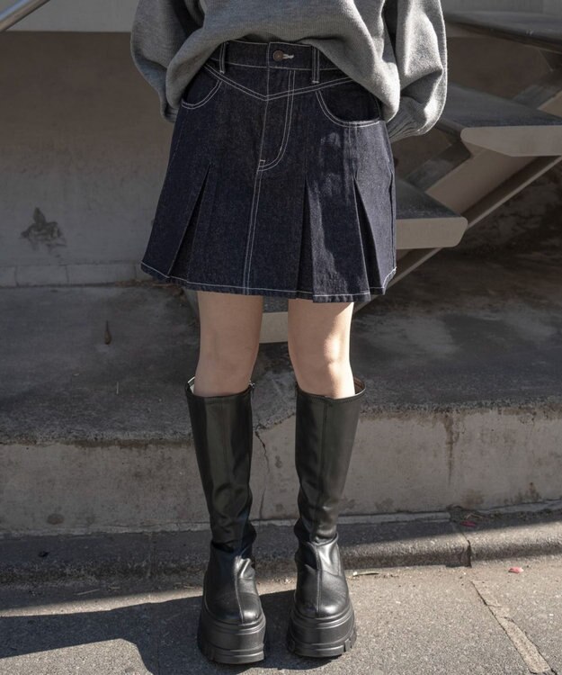 WEGO デニムプリーツミニスカート デニムインディゴ