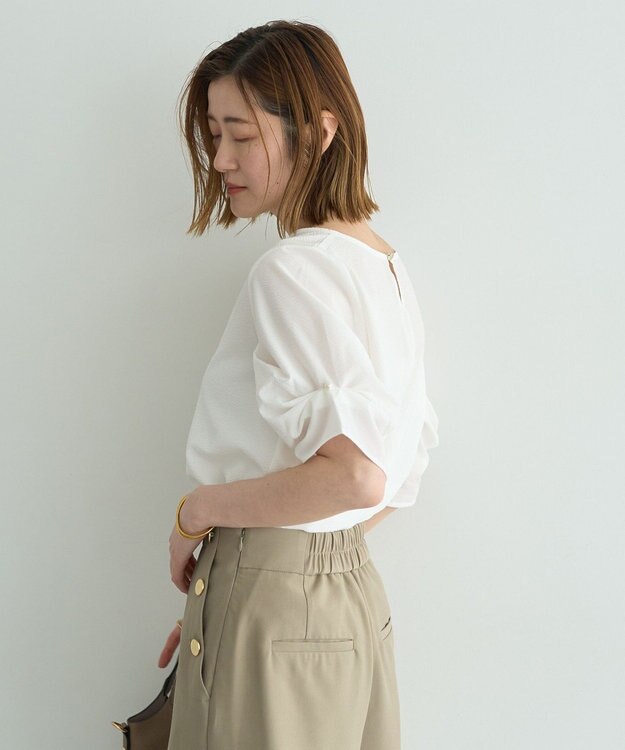 YECCA VECCA パールタックスリーブブラウス Off White