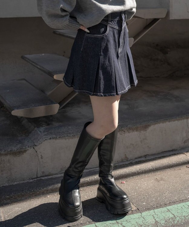 WEGO デニムプリーツミニスカート デニムインディゴ