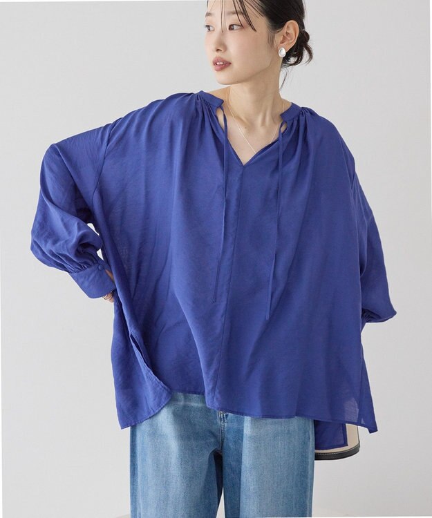 AMERICAN HOLIC スキッパーギャザーブラウス Blue