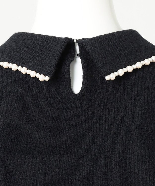 23区 【R(アール)】ウールカシミヤ パールトリム 襟付き五分袖ニット ブラック系