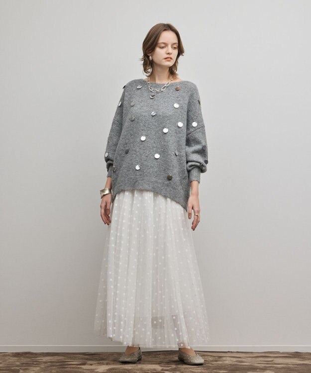 GRACE CONTINENTAL スパンコールニットトップ グレー