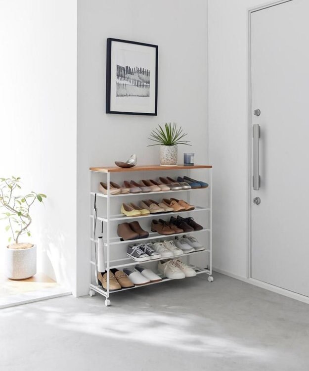 tower 天板付きシューズラック タワー 5段 キャスター付 W90 ホワイト ホワイト