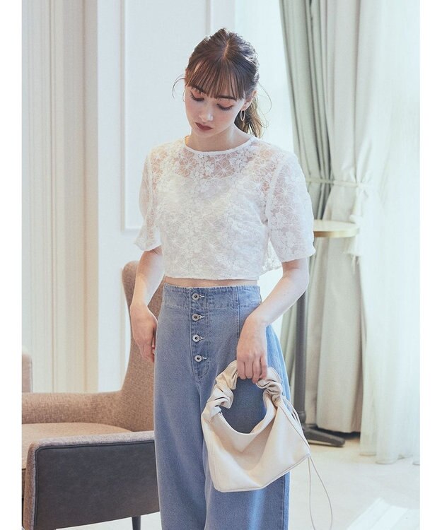 earth music&ecology ＳＥＴ２点　オーガンジー刺繍＋プリーツワンピース Beige