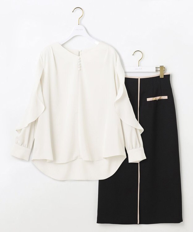 ANY SIS S 【全方位 好印象】フェミニンブラウス×ビットタイトスカート セット ブラック