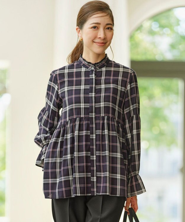 組曲 【WEB限定】シアーツイルチェック チュニックブラウス ネイビー系3
