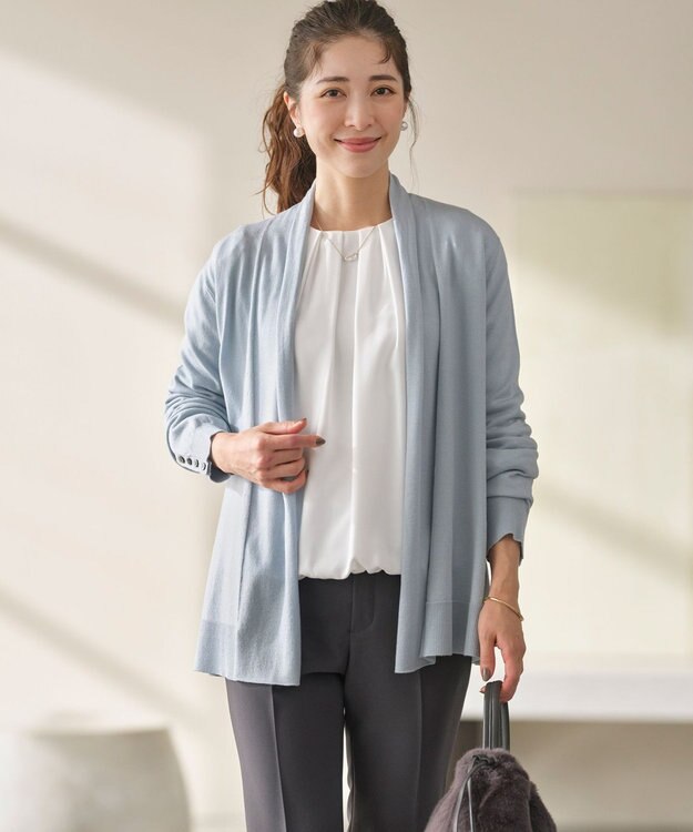 組曲 S 【WEB限定】セミウーステッド ニットカーディガン サックスブルー系